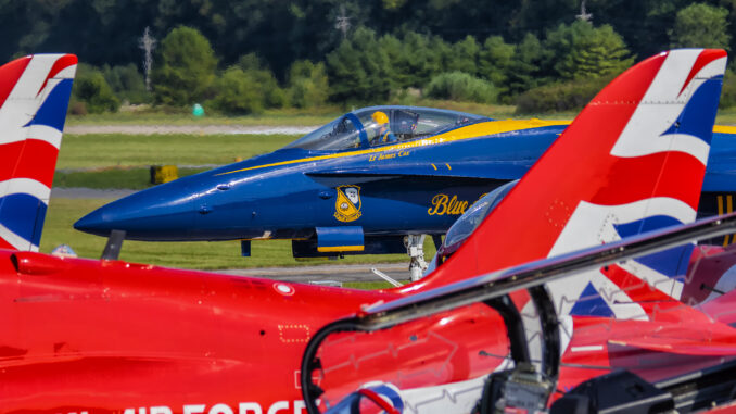 US Navy Blue Angels and RAF Red Arrows at the 2019 Spirit of St. Louis Air Show & STEM Expo. Photo credit: Ken Cheung